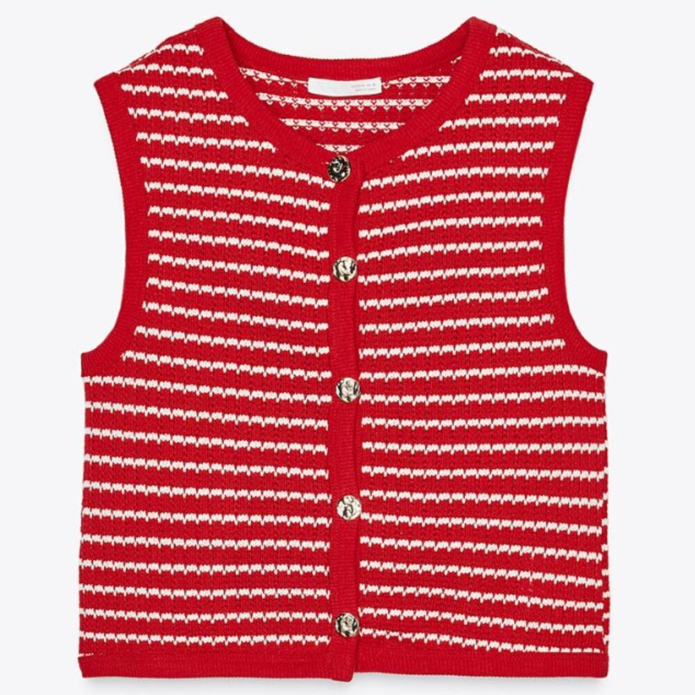 Zara Buttoned Jacquard Vest Top